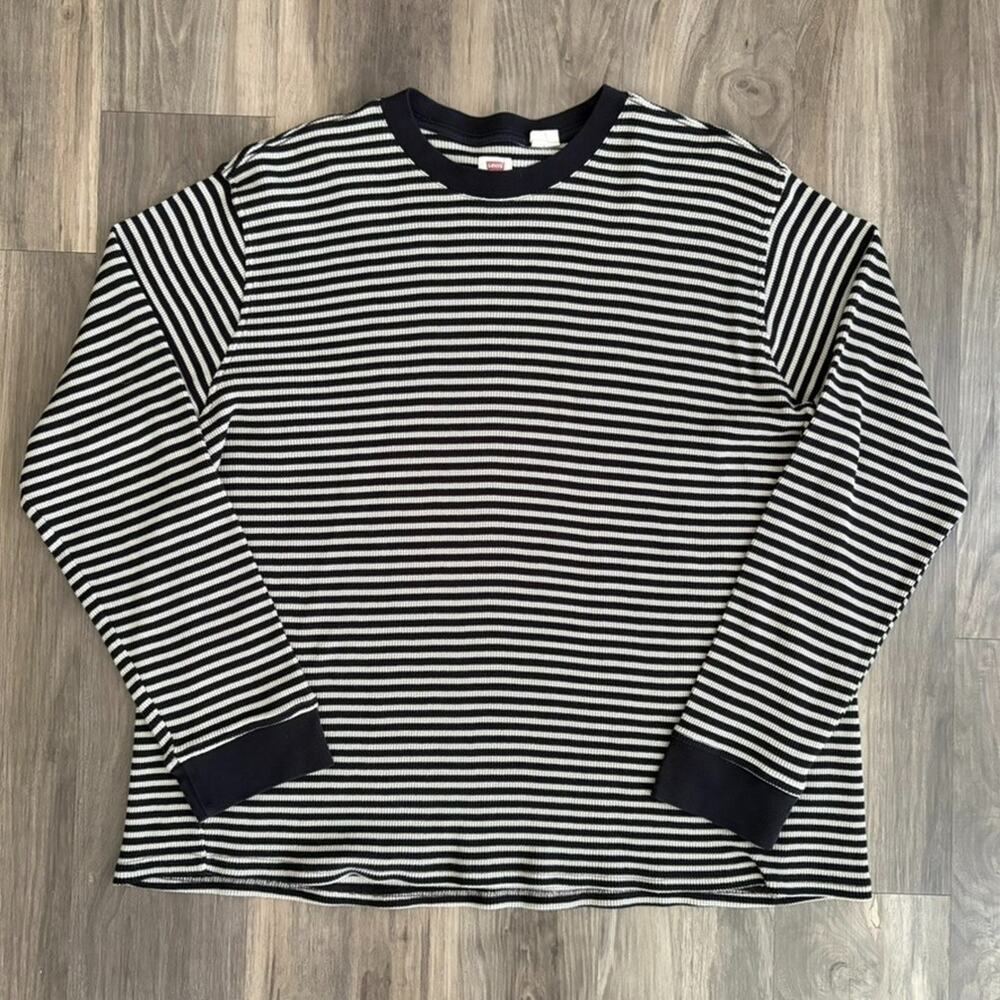 Levis Striped Thermal Long Sleeve Shirt Waffle Knit Crewneck Men's Size XL